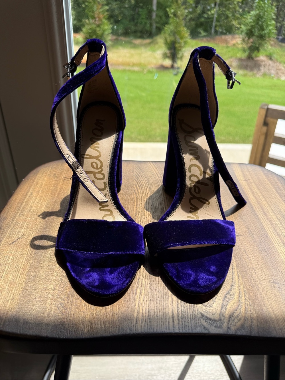 Sam Edelman Purple Velvet Ankle-Strap Block Heels